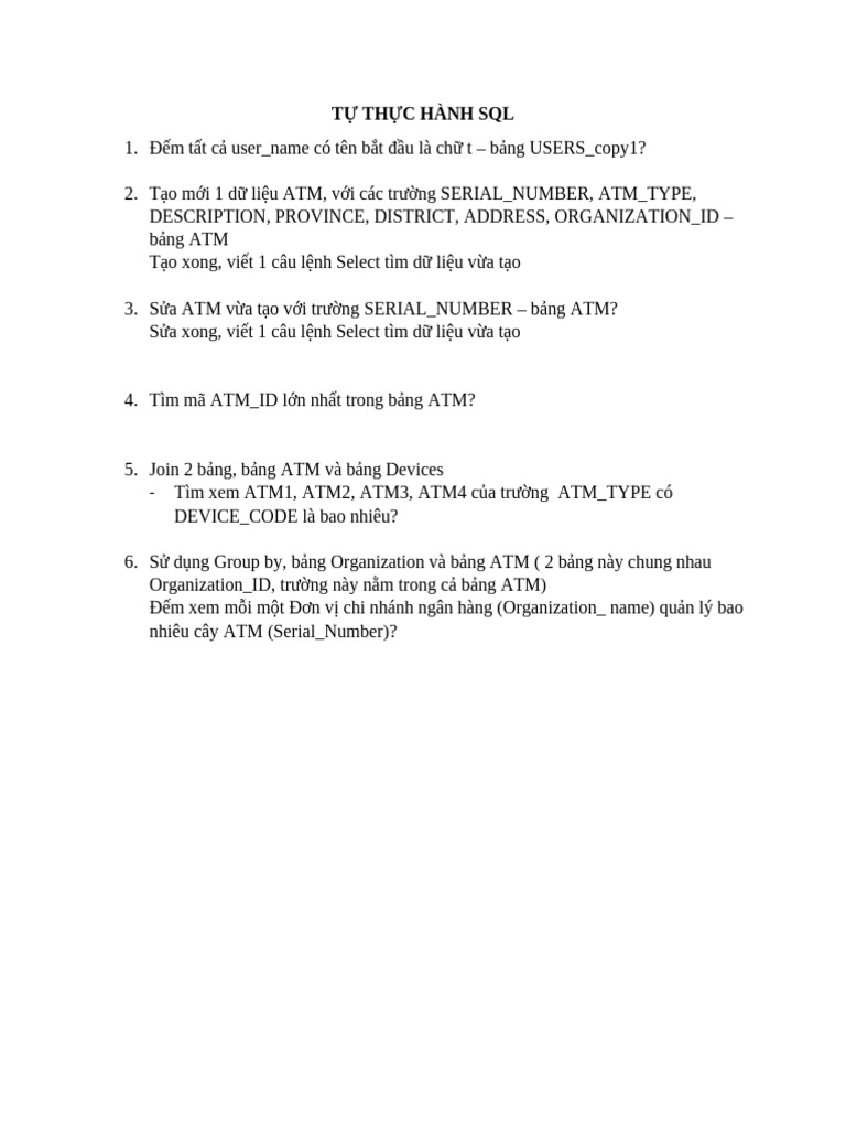 SQL Bai Tap | PDF