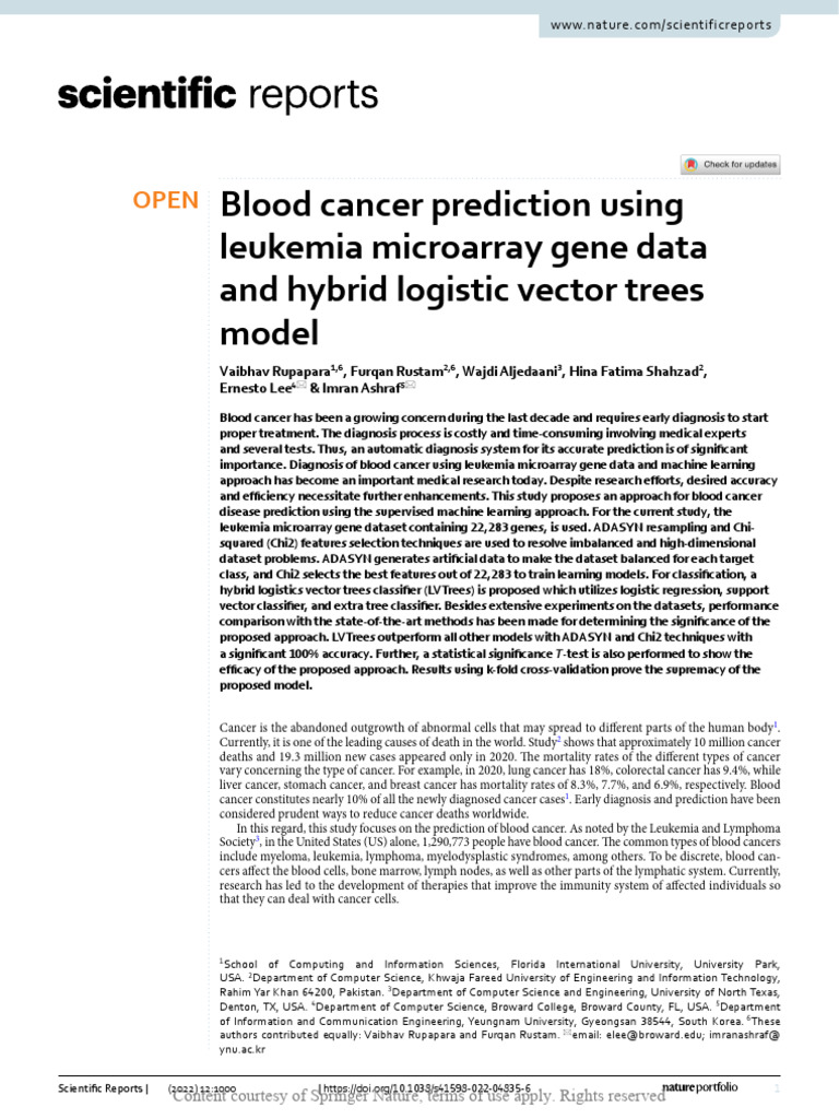 Blood Cancer Prediction Using Leukemia Microarray | PDF