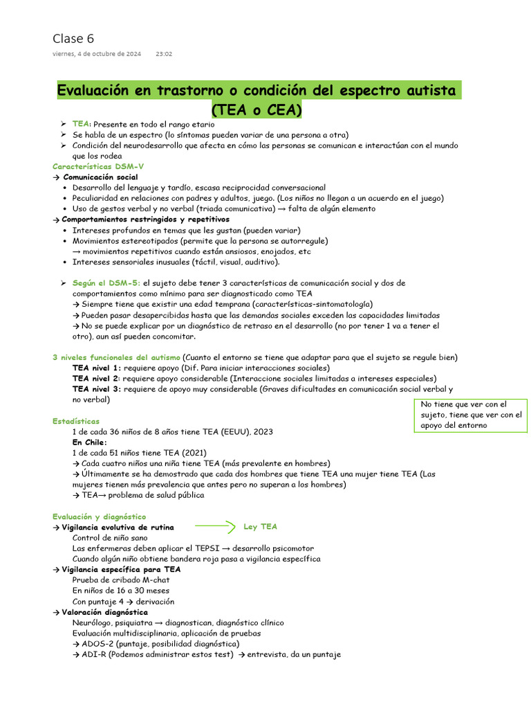 Evaluación en Trastorno o Condición Del Espectro Autista (Tea O Cea) | PDF