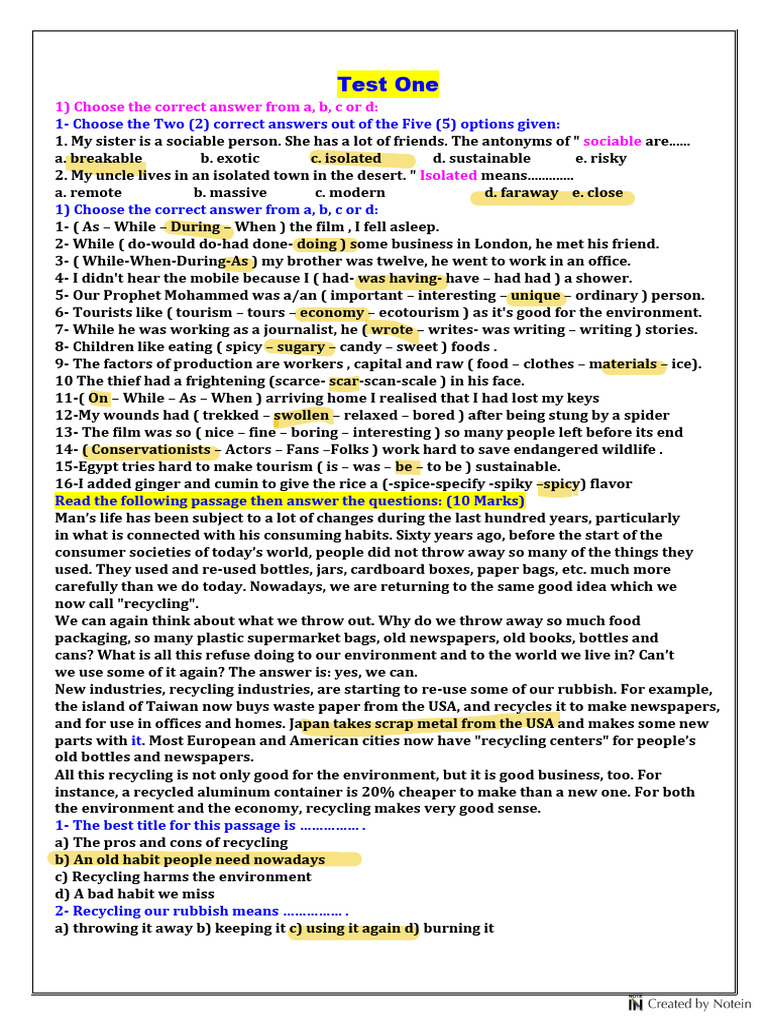 Test One Unit 1 Sec 1 2025 | PDF