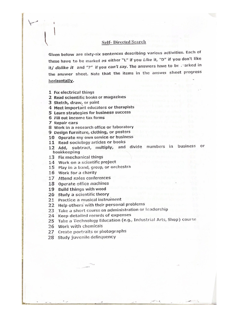 Self directed search pdf
