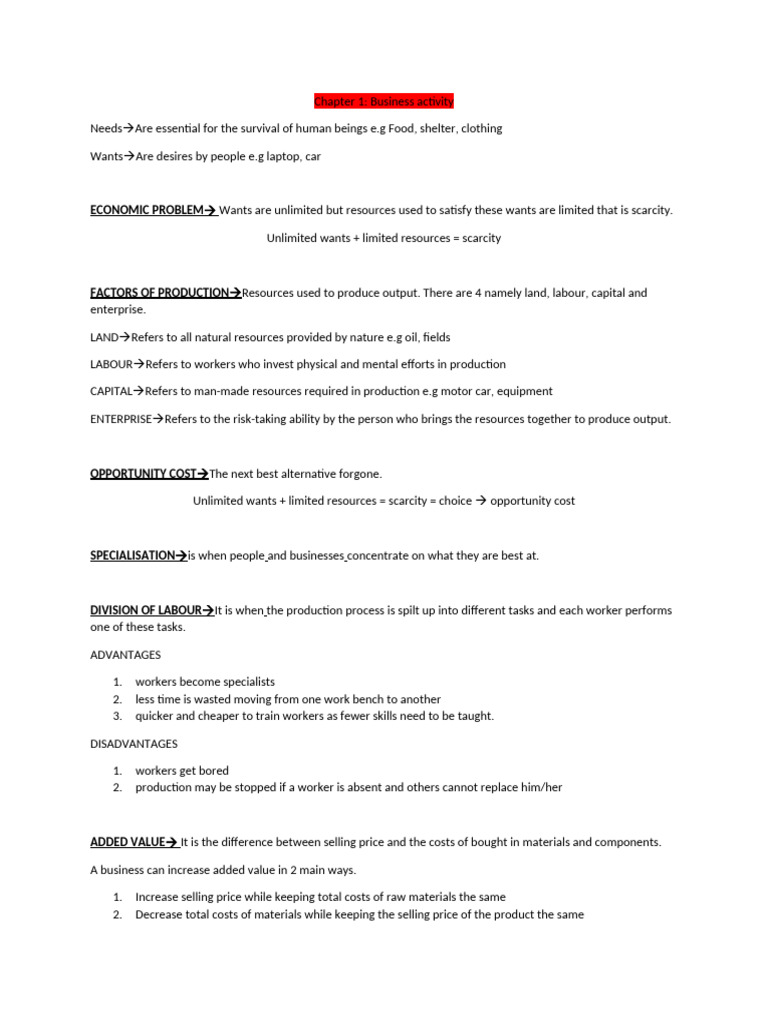 Chapter 1 Summary Notes (Group A) | PDF