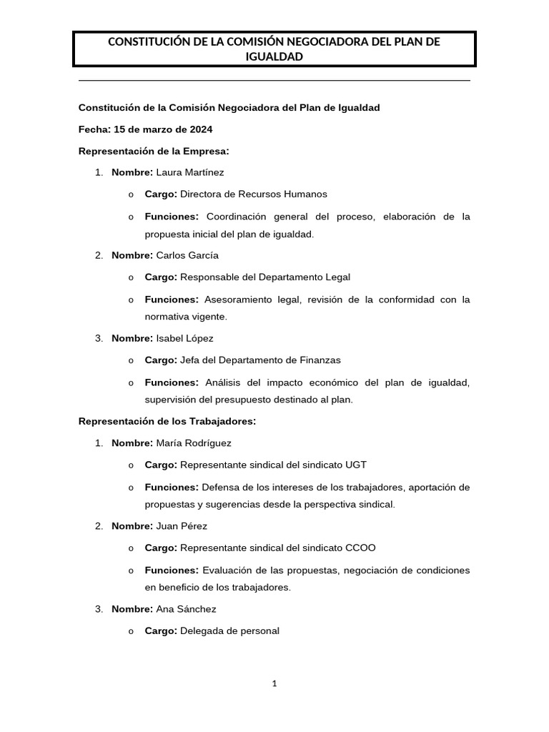 Constitución de La Comisión Negociadora Del Plan de Igualdad | PDF