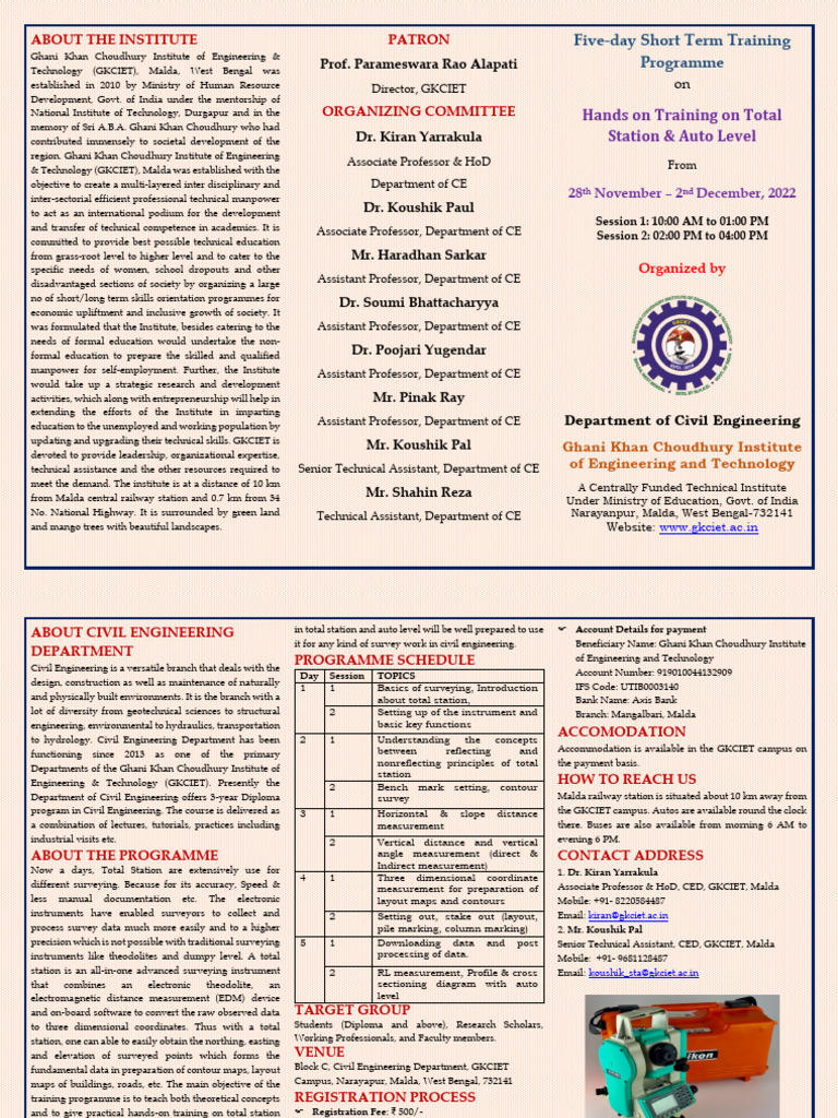 Total Sation STTP Five Day Hands On Training Programme On Total Station ...