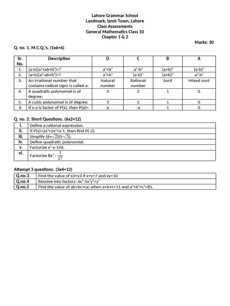 Class 10 General Mathematics - CA | PDF