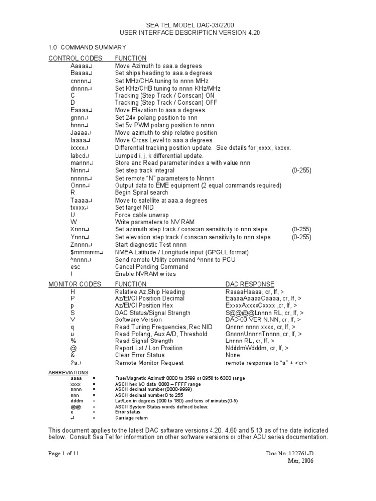 ACU - Seatel DAC-2202 - Serial Protocol | PDF | Analog To Digital ...