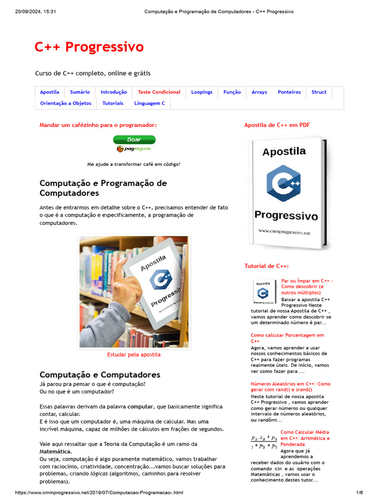 1 Computação e Programação de Computadores - C++ Progressivo | PDF
