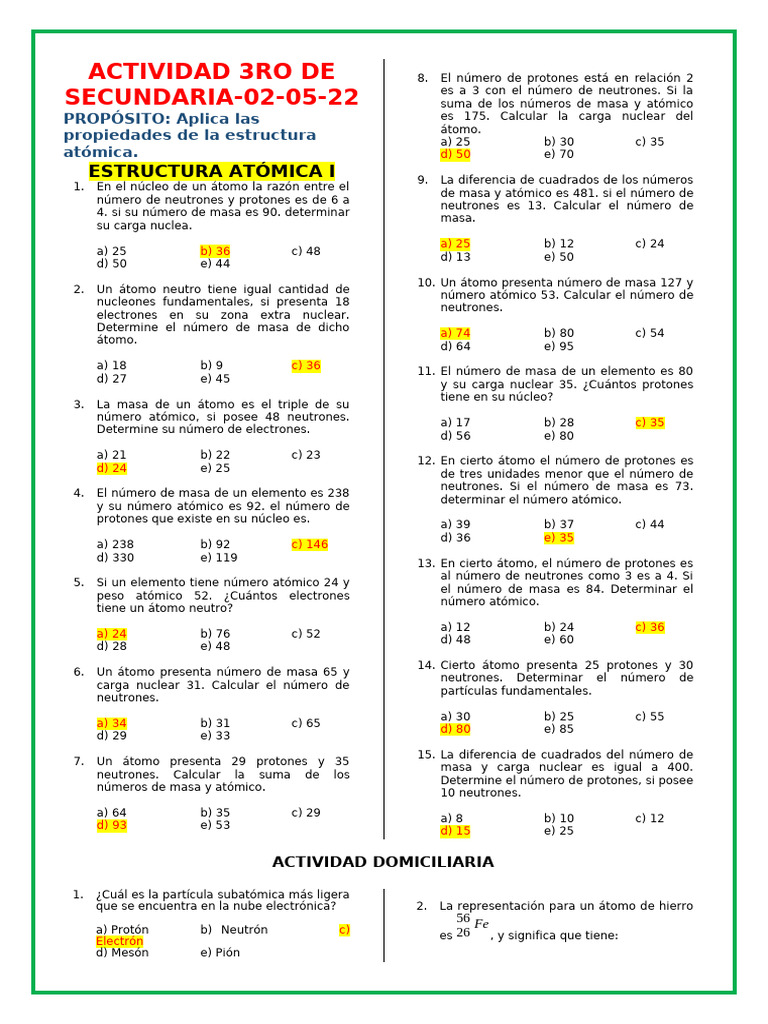 Actividad 3ro de Secundaria | PDF