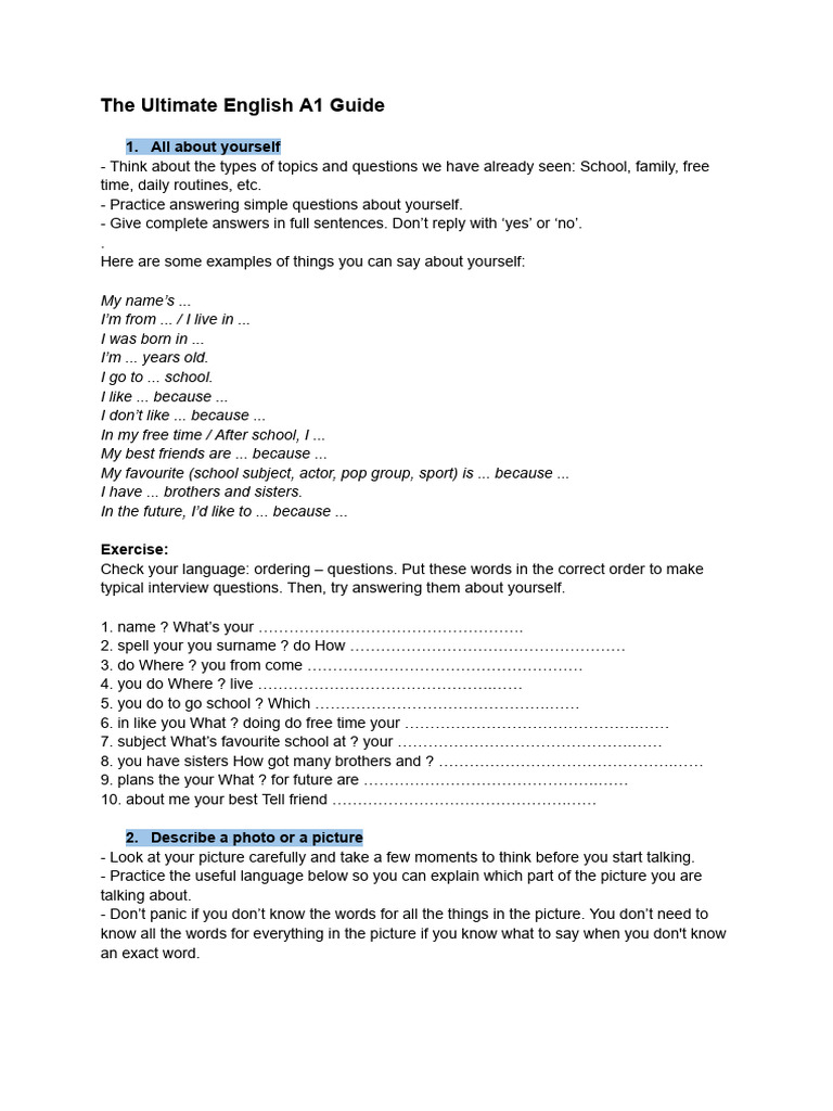 The Ultimate English A1 Guide | PDF