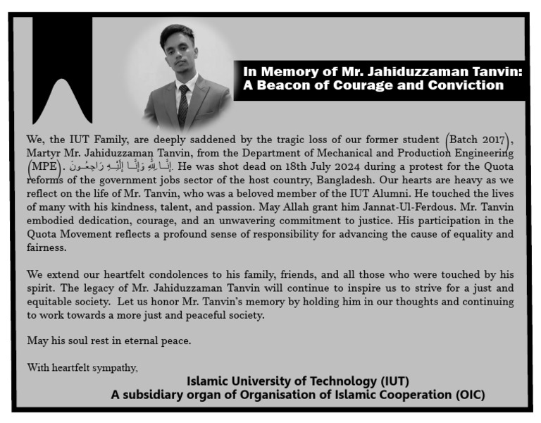 In Memory of Mr. Jahiduzzaman Tanvin: A Beacon of Courage and ...
