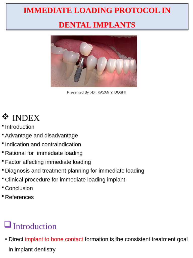 Immediate Loading Protocol for Implants | PDF | Dental Implant | Wellness