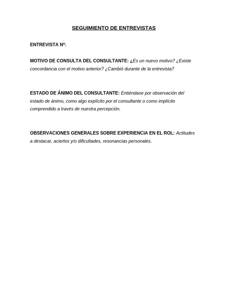 Seguimiento de entrevista en blanco pdf