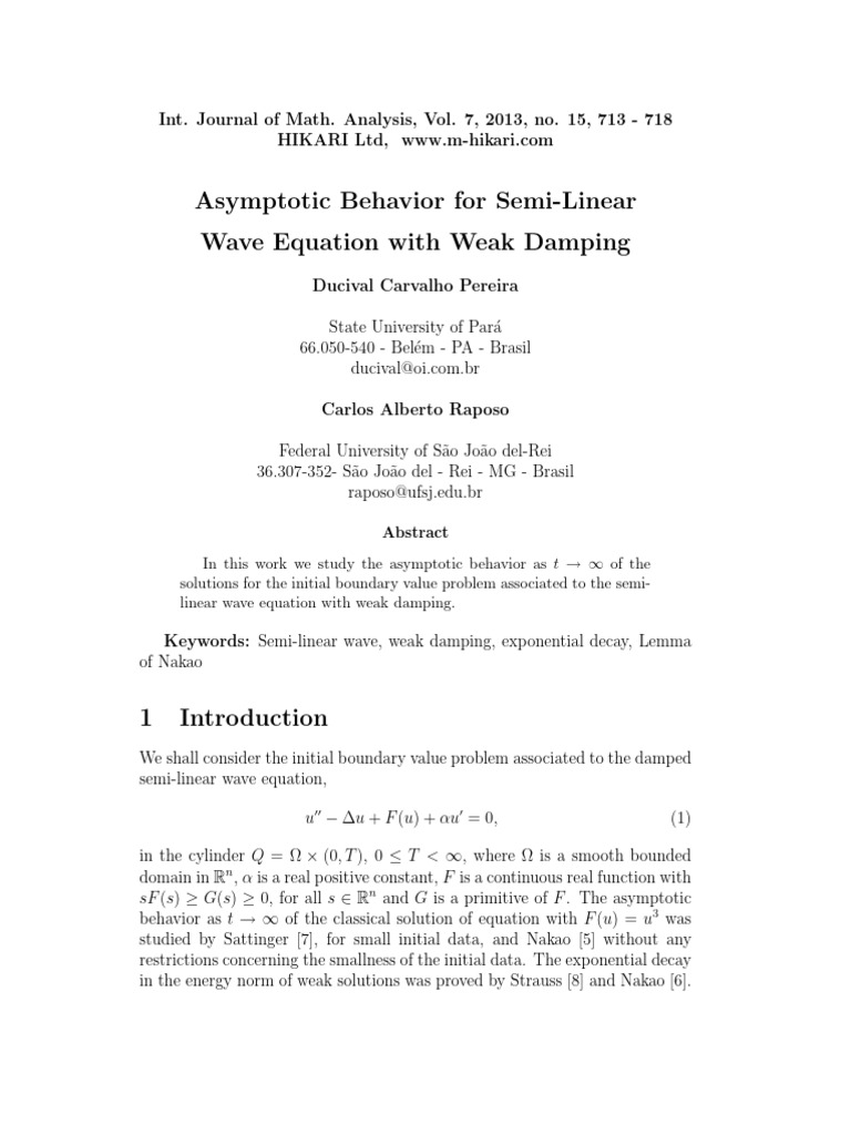Asymptotic Behavior For Semi Linear Wave | PDF