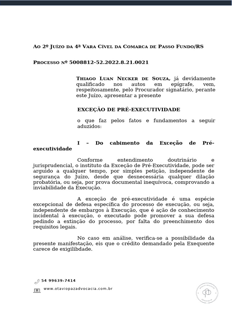 Exceção de Pre Executividade - Thiago | PDF