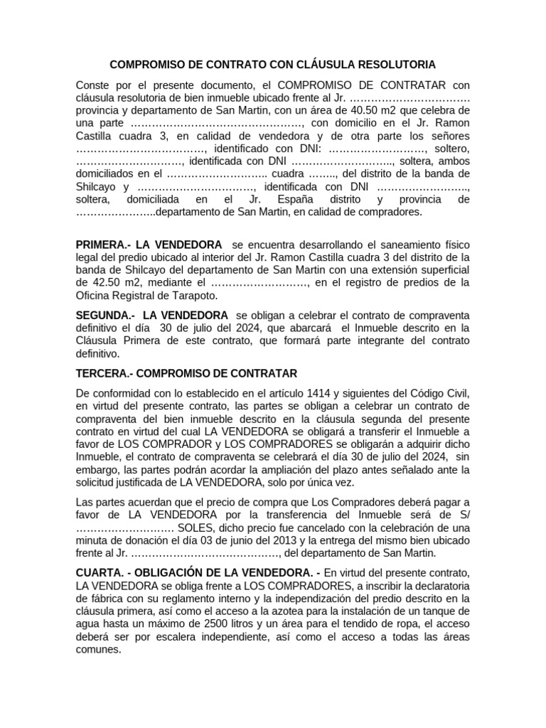 Compromiso de Contratar Con Clausula Resolutoria | PDF