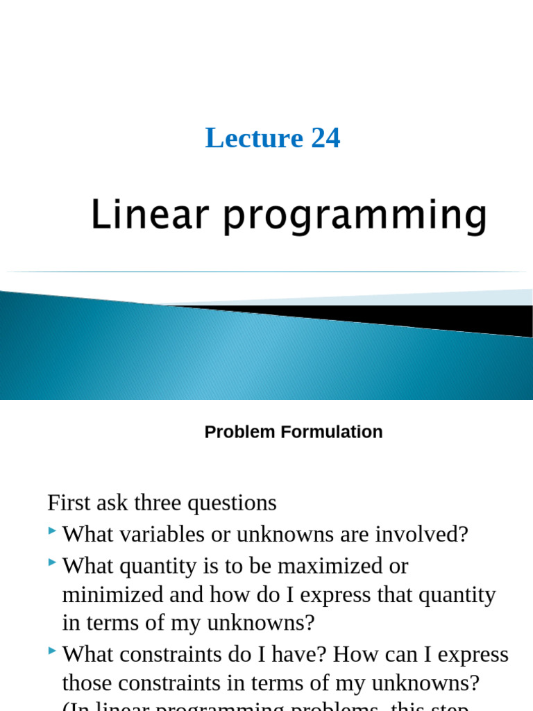 24 Linear Programming, 25 Simplex Method | PDF