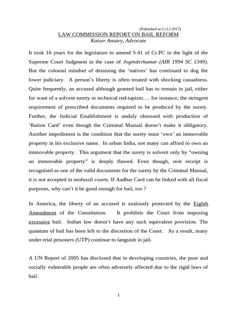 Bail Reform Recommendations in India | PDF | Bail | Law Enforcement