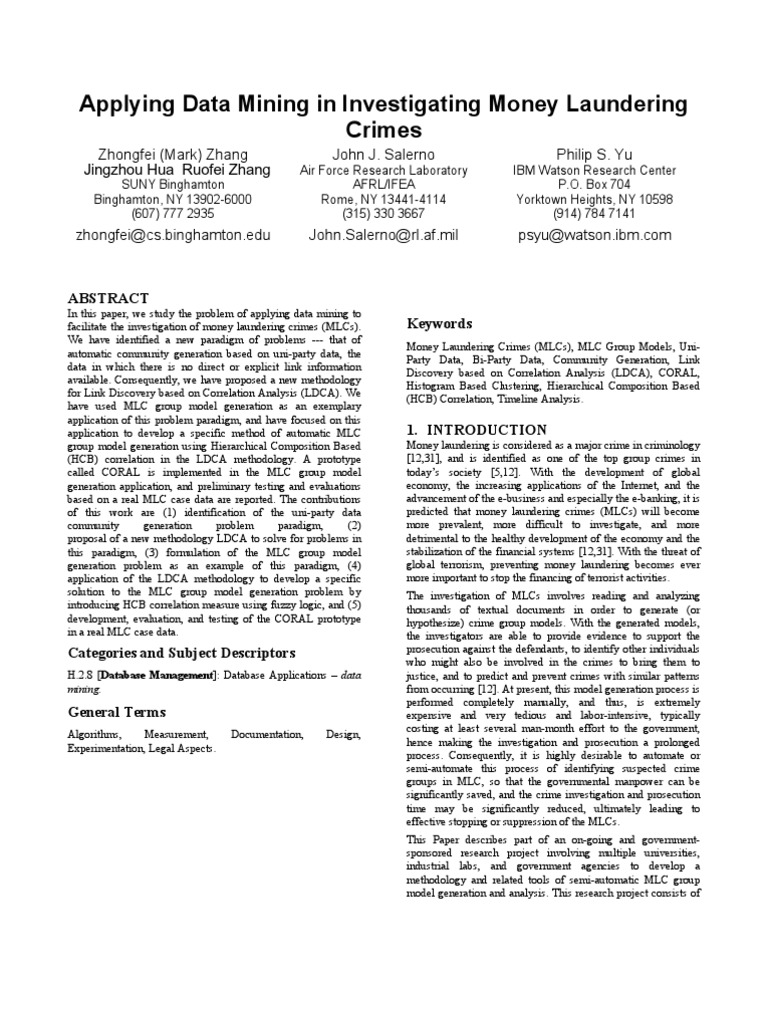 Data Mining for Money Laundering Analysis | PDF | Cluster Analysis ...