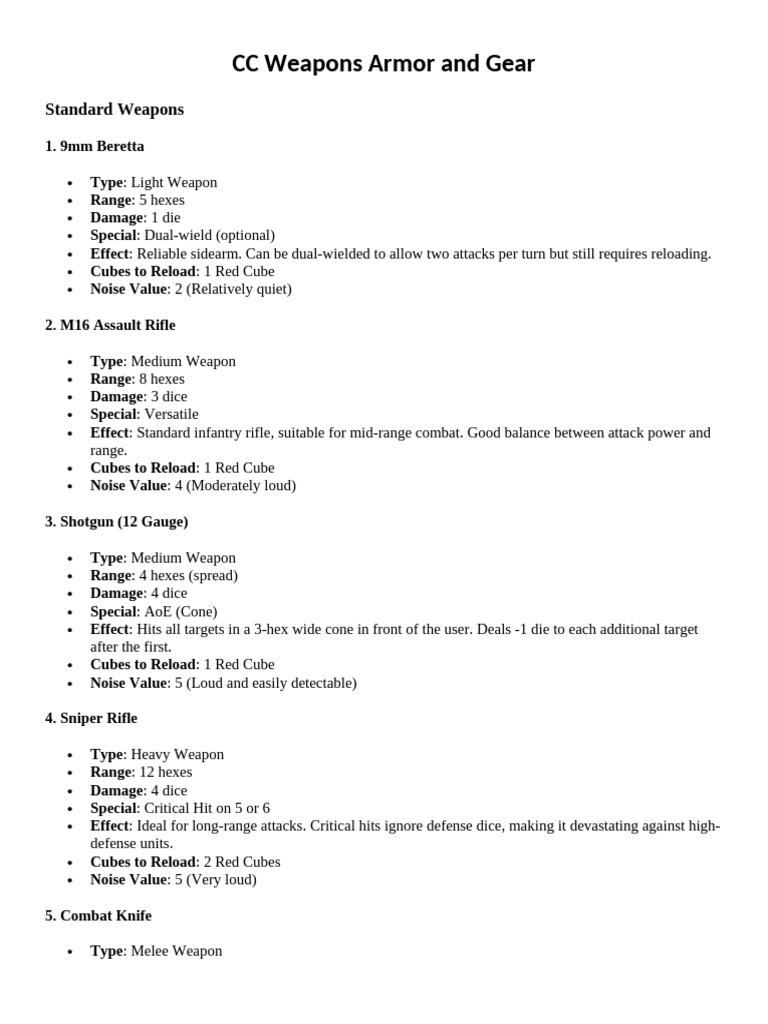CC Weapons Armor and Gear | PDF