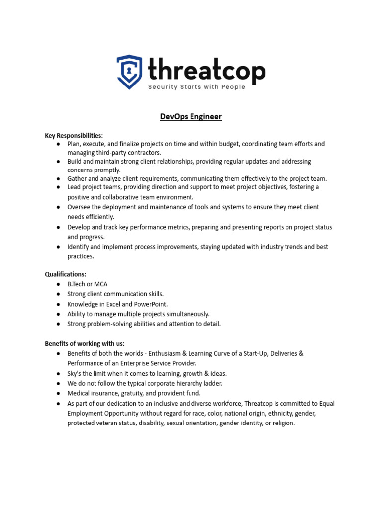 Job Description - DevOps Engineer | PDF | Computer Security | Security