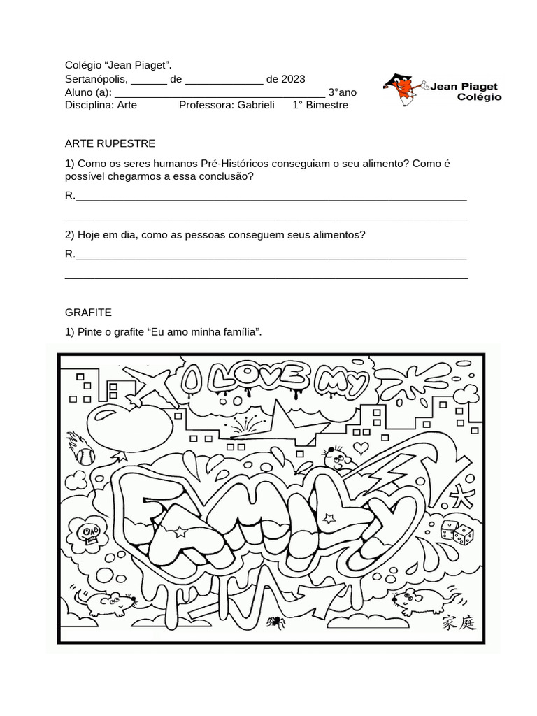 Atividade de Arte - Arte Rupestre e Grafite - 3° ANO | PDF