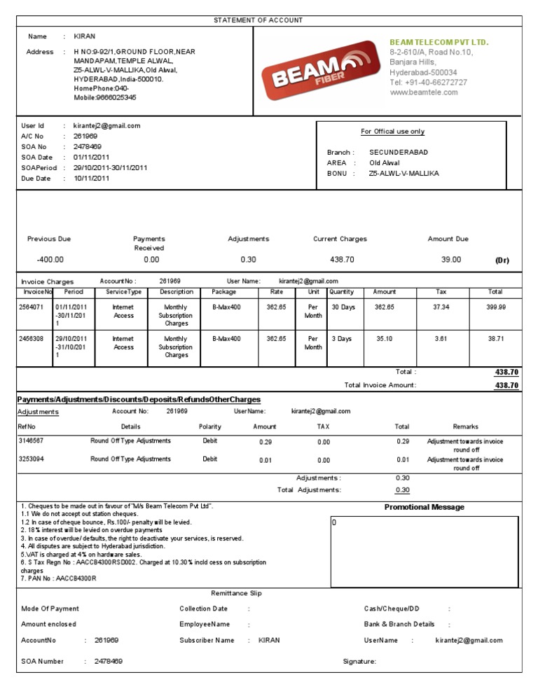 Soa 261969 2478469 November2011 | PDF | Cheque | Invoice