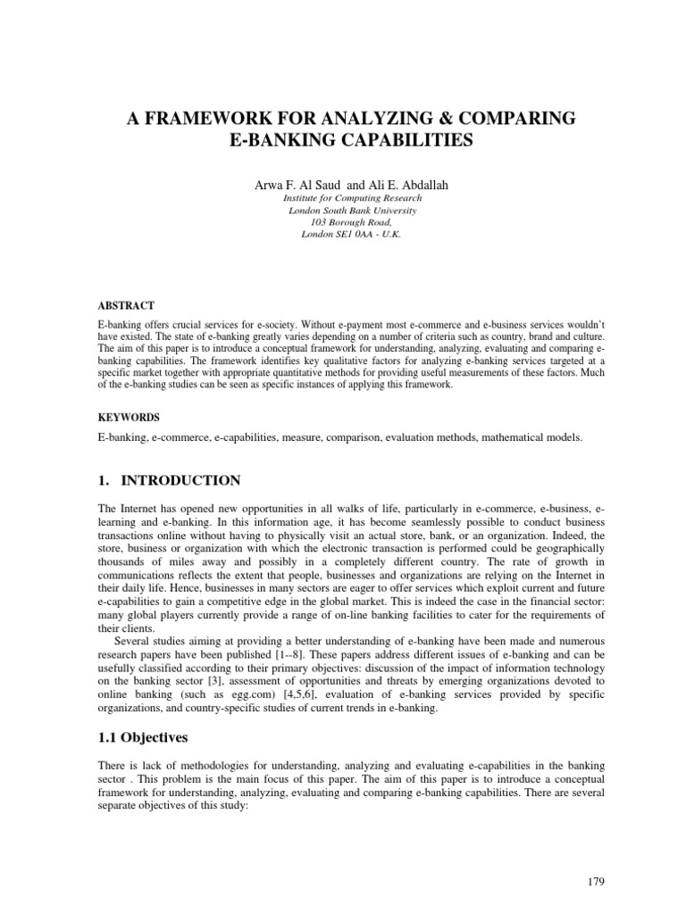 A Framework For Analyzing & Comparing | PDF | Online Banking | Banks ...