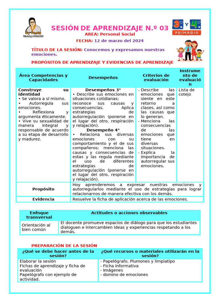Sesion Personal Conocemos y Expresamos Nuestras Emociones | PDF