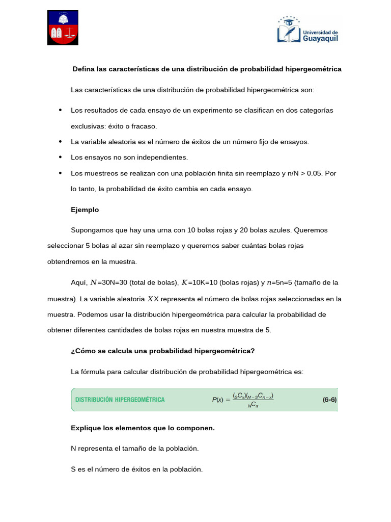 Distribución de Probabilidad Hipergeométrica | PDF