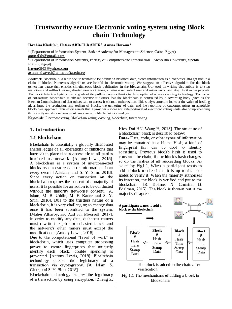 Trustworthy secure electronic voting system using block chain