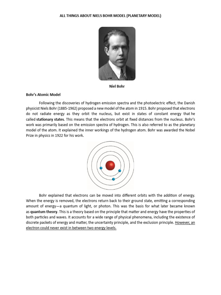 Niel Bohr Planetary Model | PDF