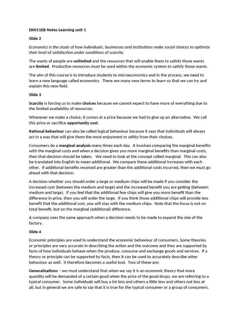 EKN11EB Notes Learning Unit 1 (1) - 033321 | PDF