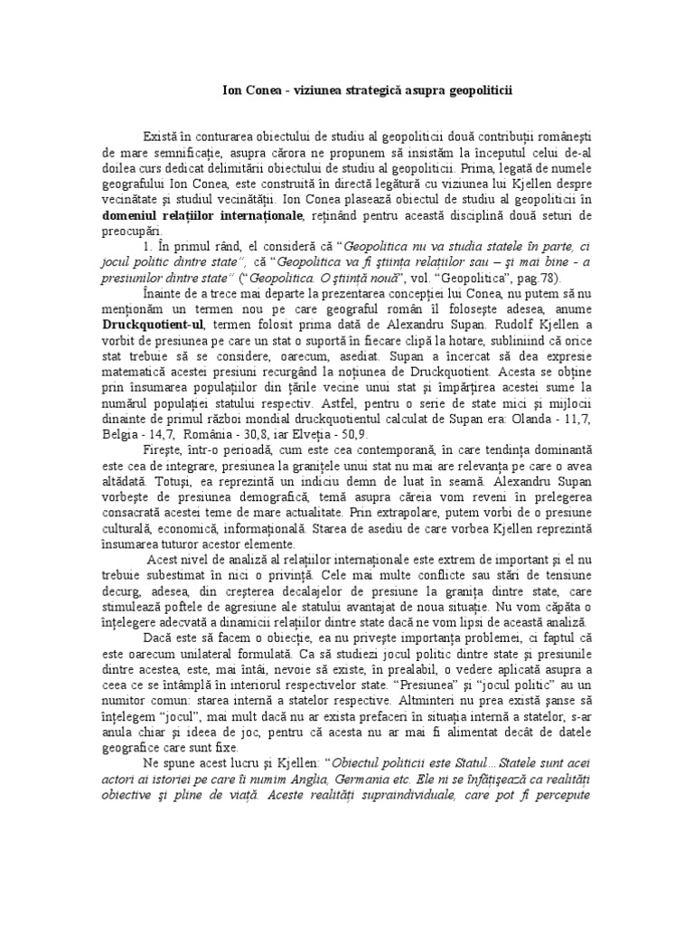 Ion Conea - Viziunea Strategic A Asupra Geopoliticii | PDF