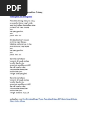 Lirik Lagu Tompi Ramadhan Datang Posting Lirik Ini Di Blog Anda