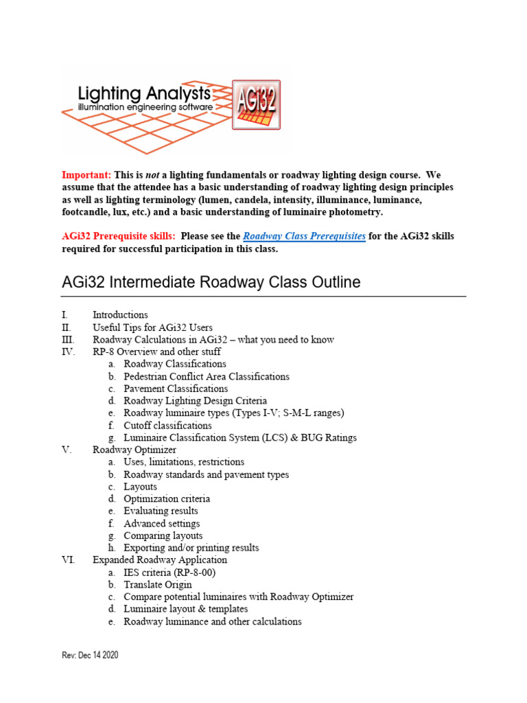 AGi32 Intermediate Roadway Lighting Course | PDF | Lighting ...