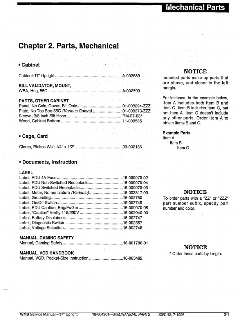 WMS 17 Inch Upright Mechanical Parts 16-004301 - No# | PDF