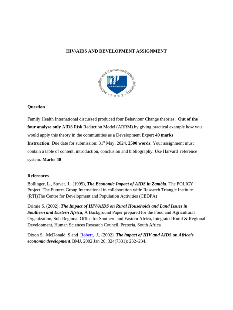 Hiv/Aids and Development Assignment: The Economic Impact of AIDS in ...