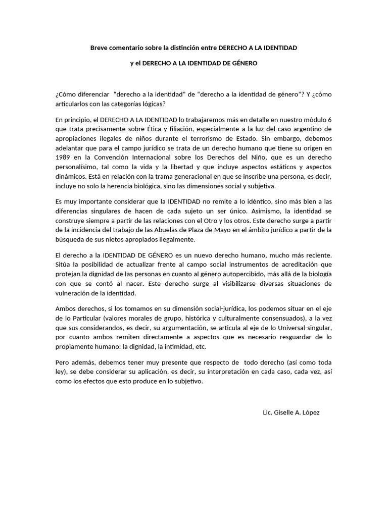 Derecho A La Identidad y Derecho A La Identidad de Género | PDF