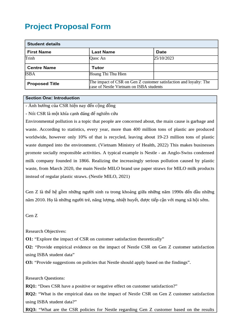 Trinh Quoc An Project Proposal Form | PDF