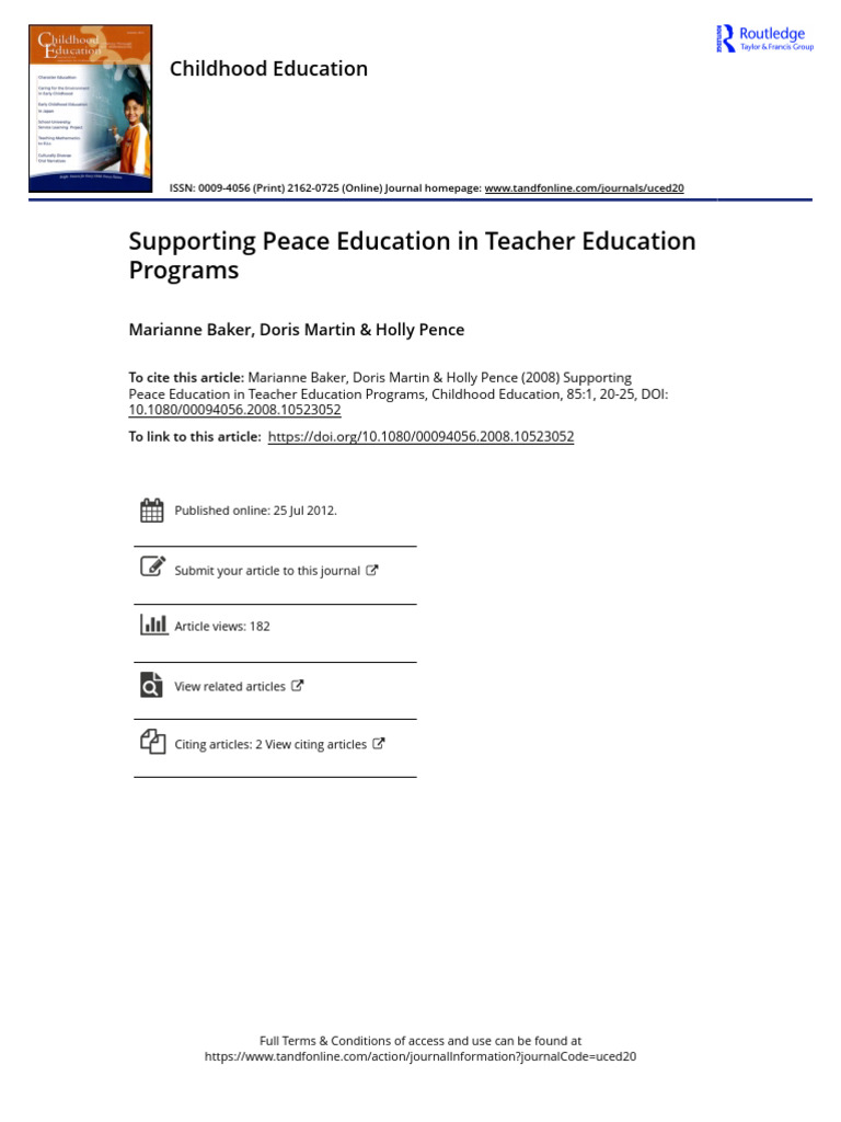 Supporting Peace Education in Teacher Education Programs | PDF