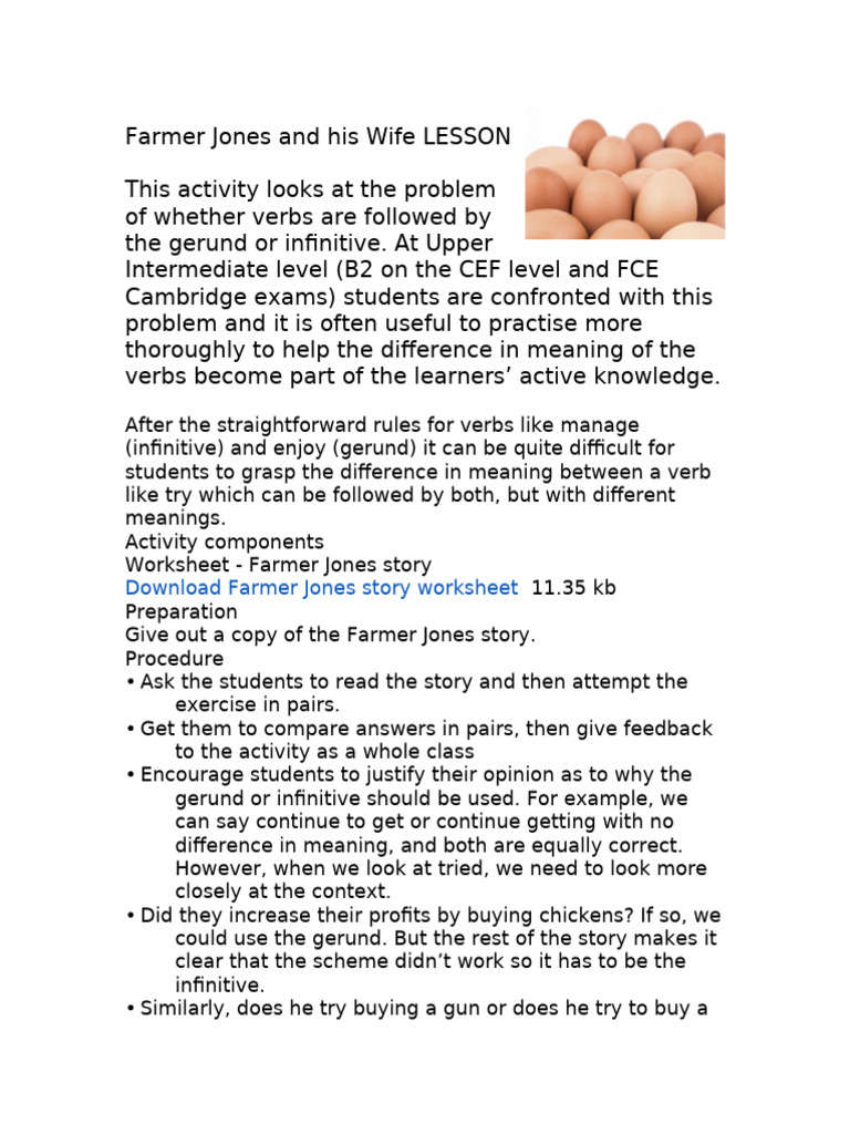 Gerunds and Infinitives - Farmer Jones and His Wife LESSON | PDF