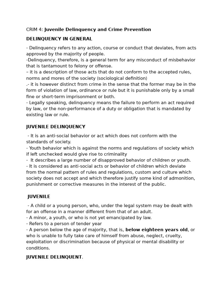Juvenile Delinquency and Crime Prevention Delinquency in General | PDF