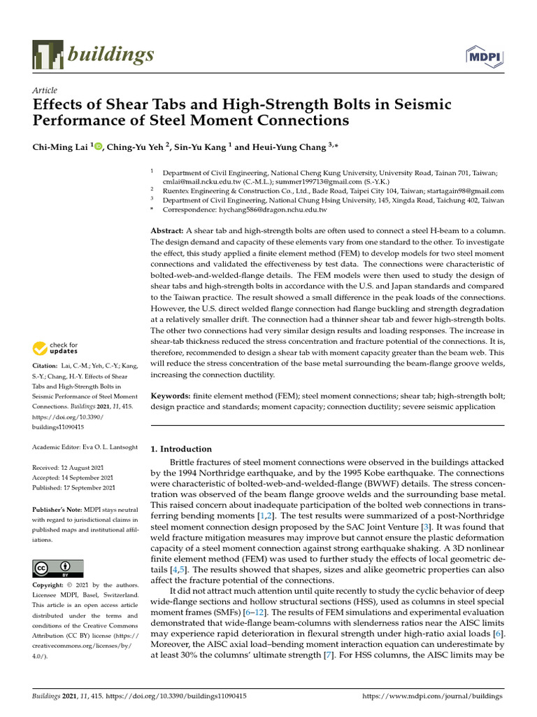 Effects of Shear Tabs and High-Strength Bolts in Seismic Performance of ...