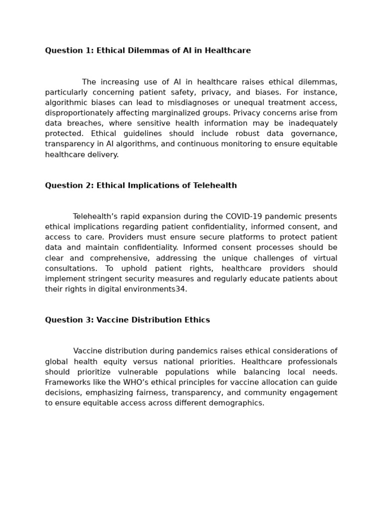 Question 1: Ethical Dilemmas of AI in Healthcare | PDF