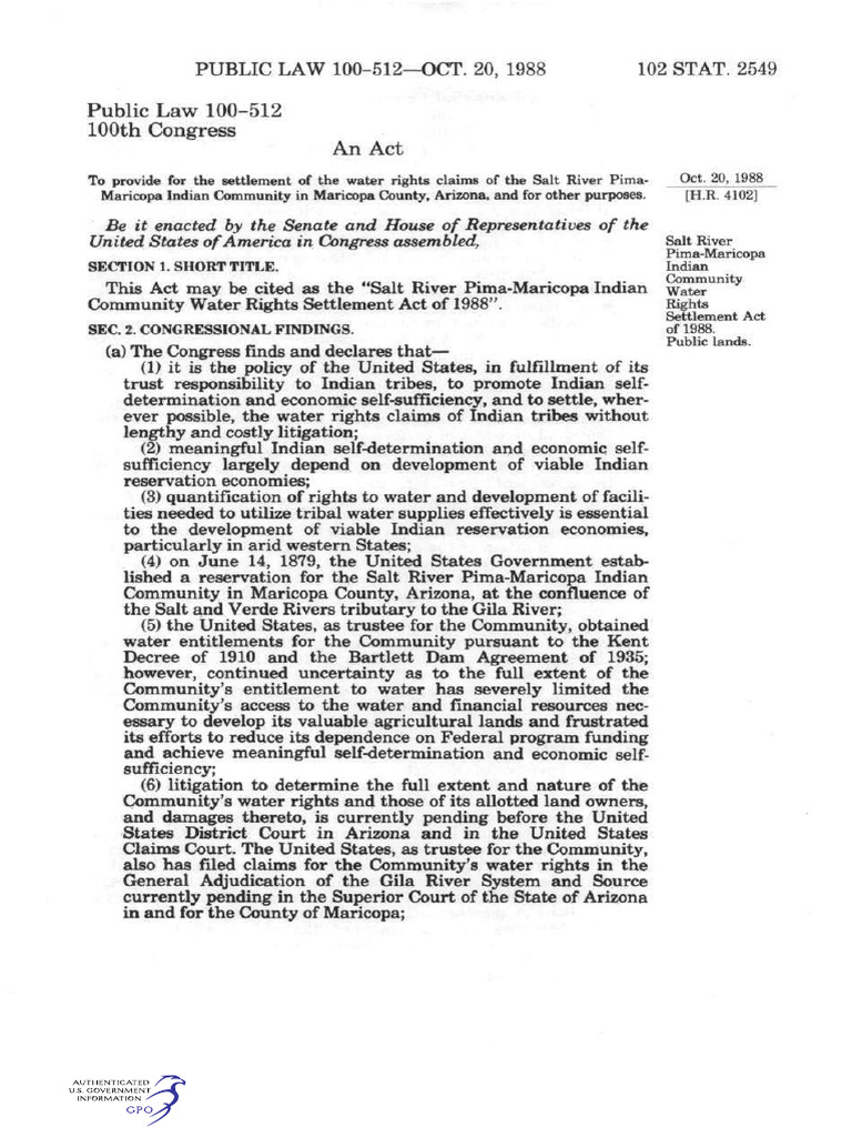 1988 - Salt River Pima-Maricopa Indian Community Water Rights ...