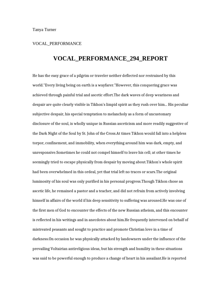 Vocal Performance 294 Report | PDF