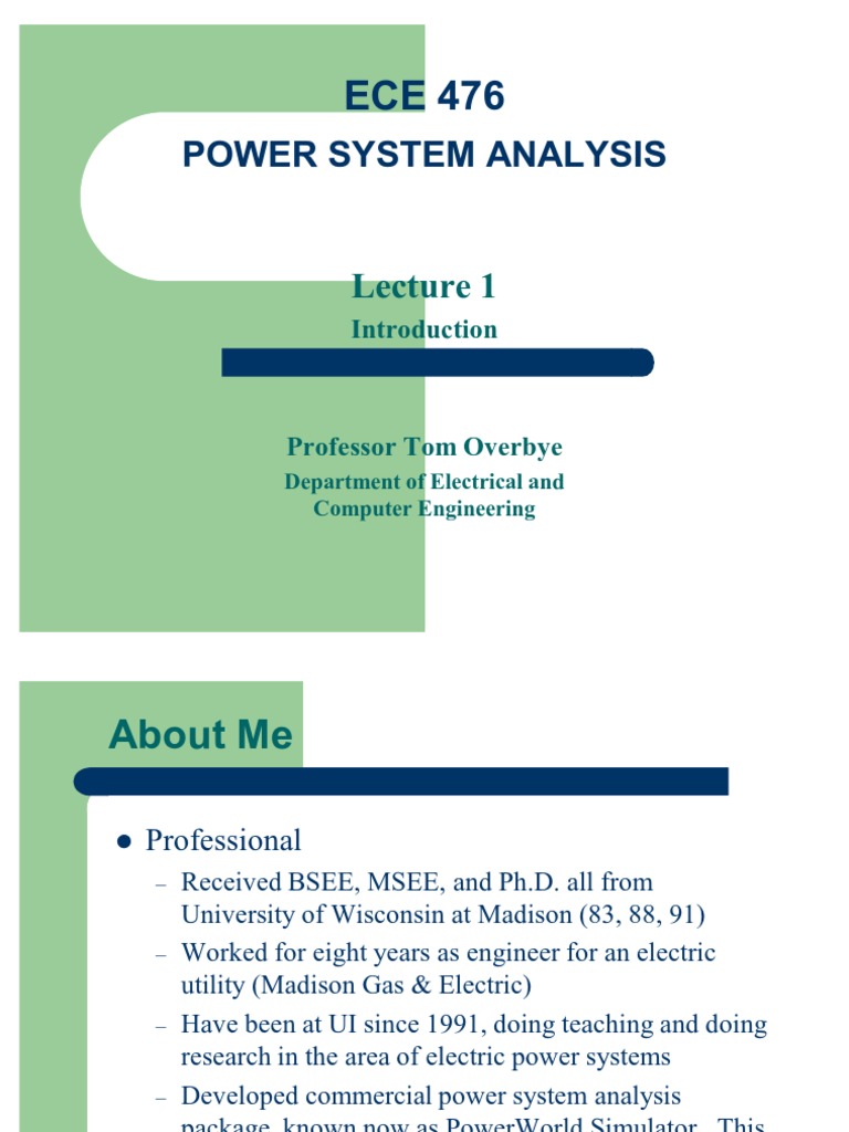 ECE4762011 Lect1 | PDF | Electric Power Transmission | Energy Development