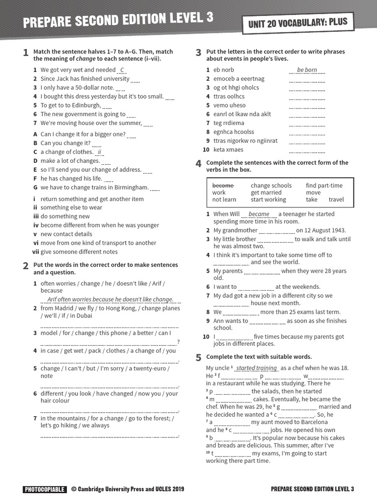 Prepare Level 3 Vocabulary Exercises | PDF | Grammar | Syntax