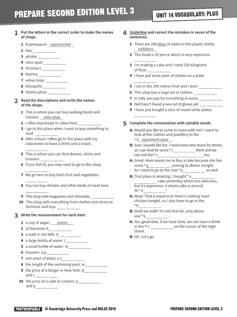 Unit 14 Vocabulary Practice Guide | PDF | Litre | Cuisine