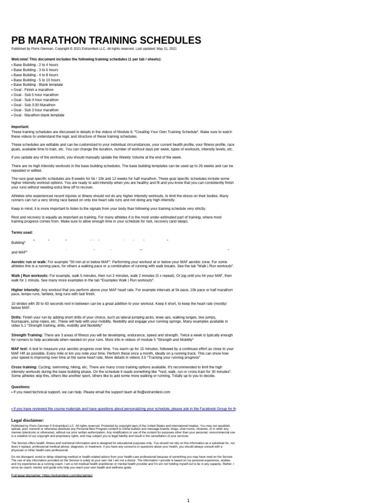PB Training Plans Base Marathons FINAL | PDF
